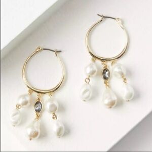 LOFT Gold Hoop Earrings with White Pearl Drops